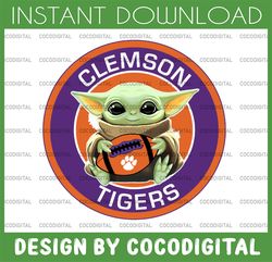 baby yoda with clemson tigers  football png,  baby yoda png, ncaa png, digital download,printing