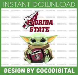 baby yoda with florida state seminoles football png,  baby yoda png, ncaa png, digital download