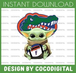 baby yoda with florida gators football png,  baby yoda png, ncaa png, digital download