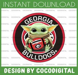 baby yoda with georgia bulldogs football png,  baby yoda png, ncaa png, digital download