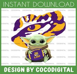 baby yoda with lsu tigers football png,  baby yoda png, ncaa png, digital download