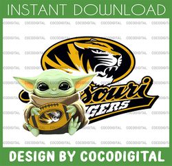 baby yoda with missouri tigers football png,  baby yoda png, ncaa png, digital download