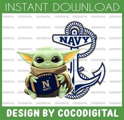 baby yoda with navy midshipmen football png,  baby yoda png, ncaa png, digital download