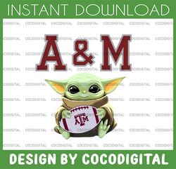 baby yoda with texas a&m aggies football png,  baby yoda png, ncaa png, digital download