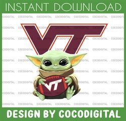 baby yoda with virginia tech hokies football png,  baby yoda png, ncaa png, digital download