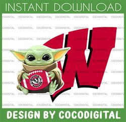 baby yoda with wisconsin badgers football png,  baby yoda png, ncaa png, digital download,printing