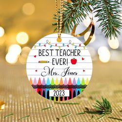 personalized crayon teacher christmas ornament