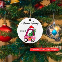 Personalized Pink Truck Christmas Ornament 2022
