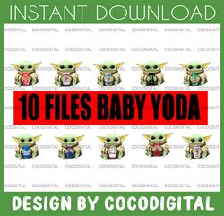 10 files baby yoda drink png, baby yoda png, sublimation ready, digital download,sublimation design