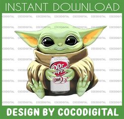 baby yoda with dr pepper diet png,  baby yoda png, sublimation ready, png files for sublimation