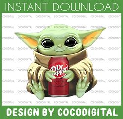 baby yoda with dr pepper png,  baby yoda png, sublimation ready, png files for sublimation