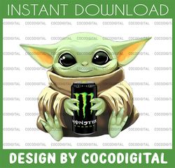 baby yoda with monster energy png,  baby yoda png, sublimation ready, png files for sublimation