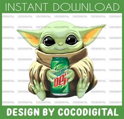 baby yoda with mountain dew png,  baby yoda png, sublimation ready, png files for sublimation