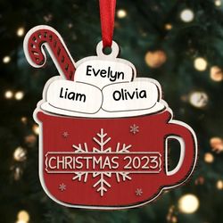 Sugar Cocoa Marshmallows Custom Kids names Christmas 2023 Ornament Personalized Gift
