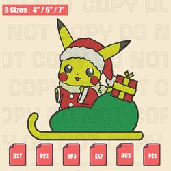 pikachu santa gift christmas embroidery file, christmas embroidery designs, machine embroidery design files