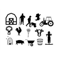 farming svg, fartmer svg, barn svg, cow svg, tractor svg, bumble bees svg, scarecrow svg, rooster svg, hay svg, farming