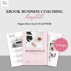 business plan template canva, ebook business coaching template, small business planner printable (35 pages )