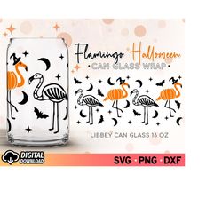 flamingo halloween svg, halloween libbey svg, 16oz glass can wrap svg, flamingo can glass svg, libbey glass can design s
