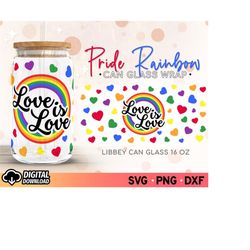 lgbtq love is love glass can svg, gay pride svg, 16oz glass can wrap svg, glass can designs svg, rainbow flag can templa