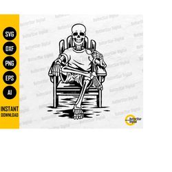skeleton on adirondack chair svg | camping svg | camp morning view chill relax cabin woods | cut file clip art vector di
