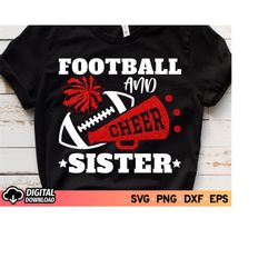 football and cheer sister svg, football mom svg, cheer megaphone svg, red  glitter cheerleader svg, cheer sister shirt s