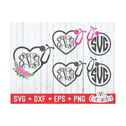 nurse monogram frames svg - nurse cut file - svg -  dxf - eps - png - nurse svg - stethoscope heart - silhouette - cricu