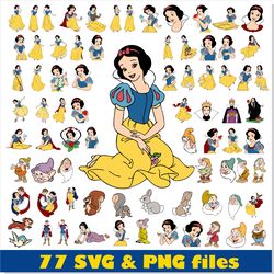 snow white svg png clipart vector bundle, snow white princess disney svg png bundle, queen snow white dwarfs svg png