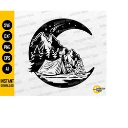 camping scene crescent moon svg | outdoor diy t-shirt sticker decal vinyl graphics | cricut cut files clip art vector di