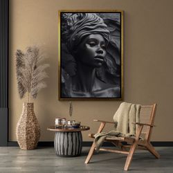 surreal wall art, african woman framed canvas, abstract wall art, ethnic woman canvas, modern wall art, african girl sil