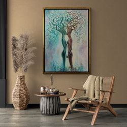 tree couple framed canvas, tree wall art, nature canvas, couple wall art, kissing canvas, love wall art, couple love sil