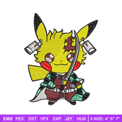 pikachu tanjiro demon embroidery design, pokemon embroidery, logo design, anime design, anime shirt, digital download