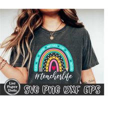 teacher life rainbow svg, teacherlife svg, teach love inspire svg, back to school, boho rainbow, pencil, digital downloa