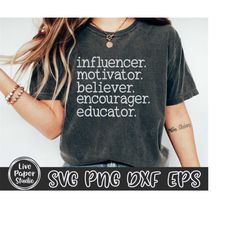 educator svg, teacher svg, influencer motivator believer svg, teacher gift, teacher shirt, teacher life, digital downloa