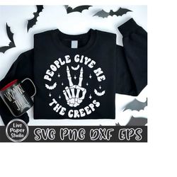 people give me the creeps svg, halloween vibes cutfile, spooky season svg, skeleton hand png, retro halloween svg, digit