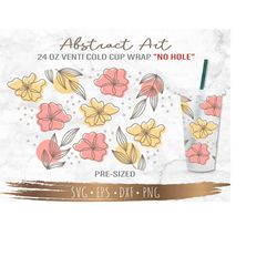 no hole abstract art starbucks cup svg, line flower svg, starbuck cup svg, diy venti for cricut 24oz venti cold cup, dig