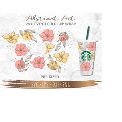 abstract art starbucks cup svg, line flower svg, starbuck cup svg, diy venti for cricut 24oz venti cold cup, digital dow