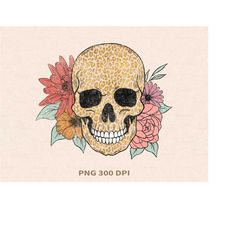 floral skull leopard, flower skull, png file for sublimation or print digital download