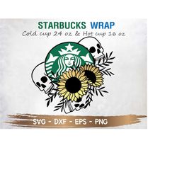 skull sunflower starbucks cup svg, halloween svg, starbuck cup svg, files for cricut cold cup 24oz & hot cup 16oz, digit