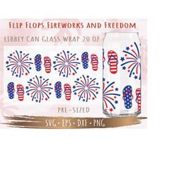 flip flops fireworks and freedom can glass wrap svg, diy for libbey can shaped beer glass 20 oz cut file for cricut and