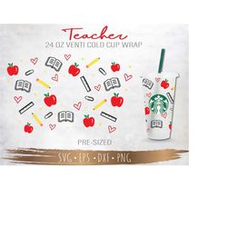 teacher starbucks cup svg, teacher svg, starbuck cup svg, diy venti for cricut 24oz venti cold cup, digital download