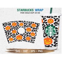 leopard pumpkin halloween starbucks cup svg, leopard pumpkin svg, halloween svg, diy venti for cricut 24oz venti cold cu
