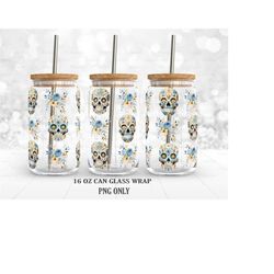 sugar skull png, wrap for 16 oz libbey glass can , png sublimation designs digital download