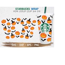 pumpkin trick or treat starbucks cup svg, trick or treat svg, halloween svg, diy venti for cricut 24oz venti cold cup, i