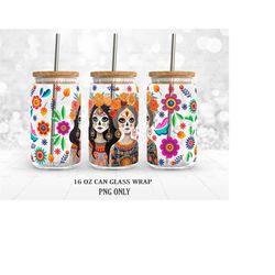 day of the dead, sugar skull girl png, wrap for 16 oz libbey glass can , png sublimation designs digital download