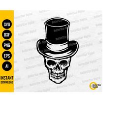 skull with top hat svg | victorian classic retro vintage old cap headwear gentleman | cutting file cnc clipart vector di