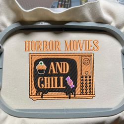 spooky vibes embroidery design, spooky halloween embroidery machine file, horror movies and chill embroidery design