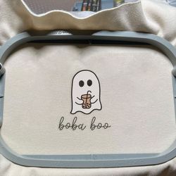 spooky halloween embroidery file, spooky coffee embroidery file, boba boo embroidery machine design, embroidery files