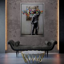 banksy graffiti wall art, street graffiti framed canvas, banksy graffiti wall art, banksy canvas, banksy frame graffiti