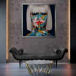 be quiet pop art, blonde woman framed canvas, cartoon woman wall art, graffiti art, woman pop art, shock style pop art,