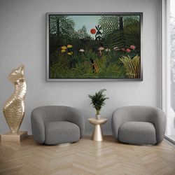 henri rousseau wall art, virgin forest with sunset, sunset framed canvas, 1910 artwork, famous wall art, forest canvas,